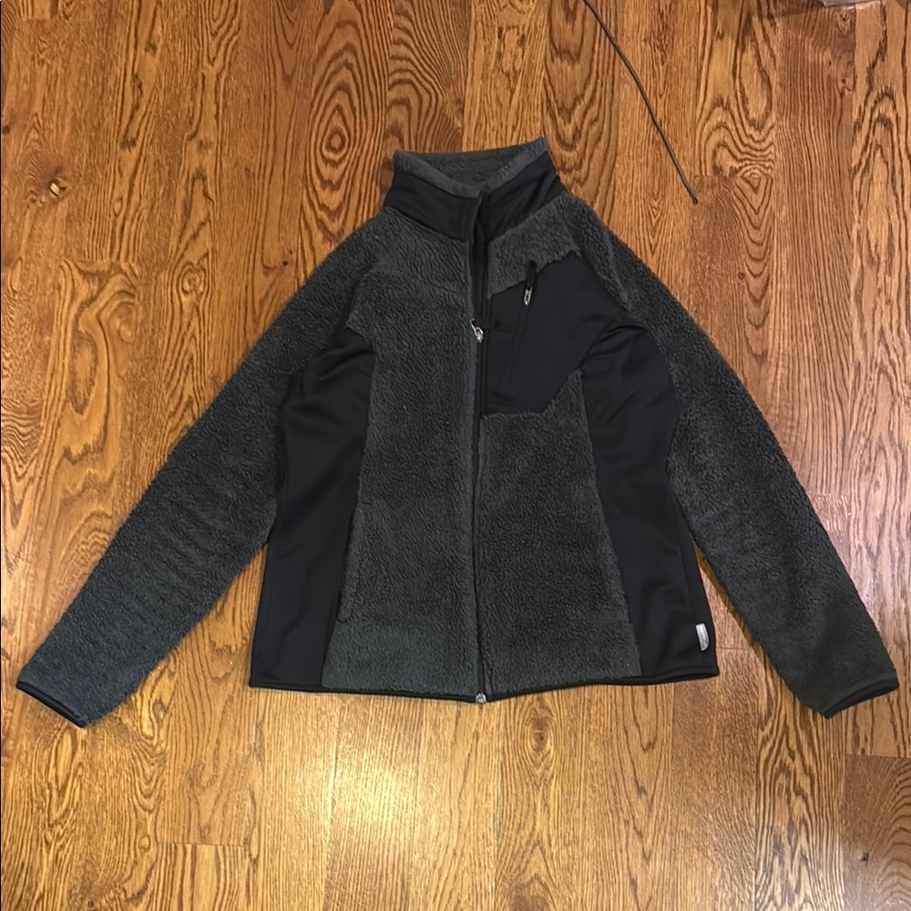 Columbia Dark Green Black Sherpa Full Zip Fleece Jacket Women’s XL